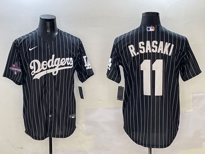 Men Los Angeles Dodgers 11 R.Sasaki Black Stripe Jointly Name 2025 Nike MLB Jersey style 3